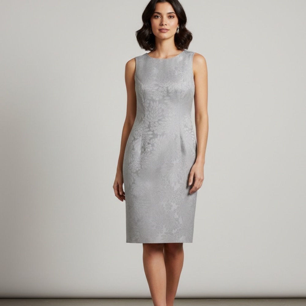 Le suit floral jacquard sleeveless dress platinum silver